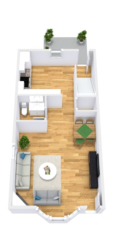 Floor plan for 2 beds, 1.5 baths, 1000 sqft